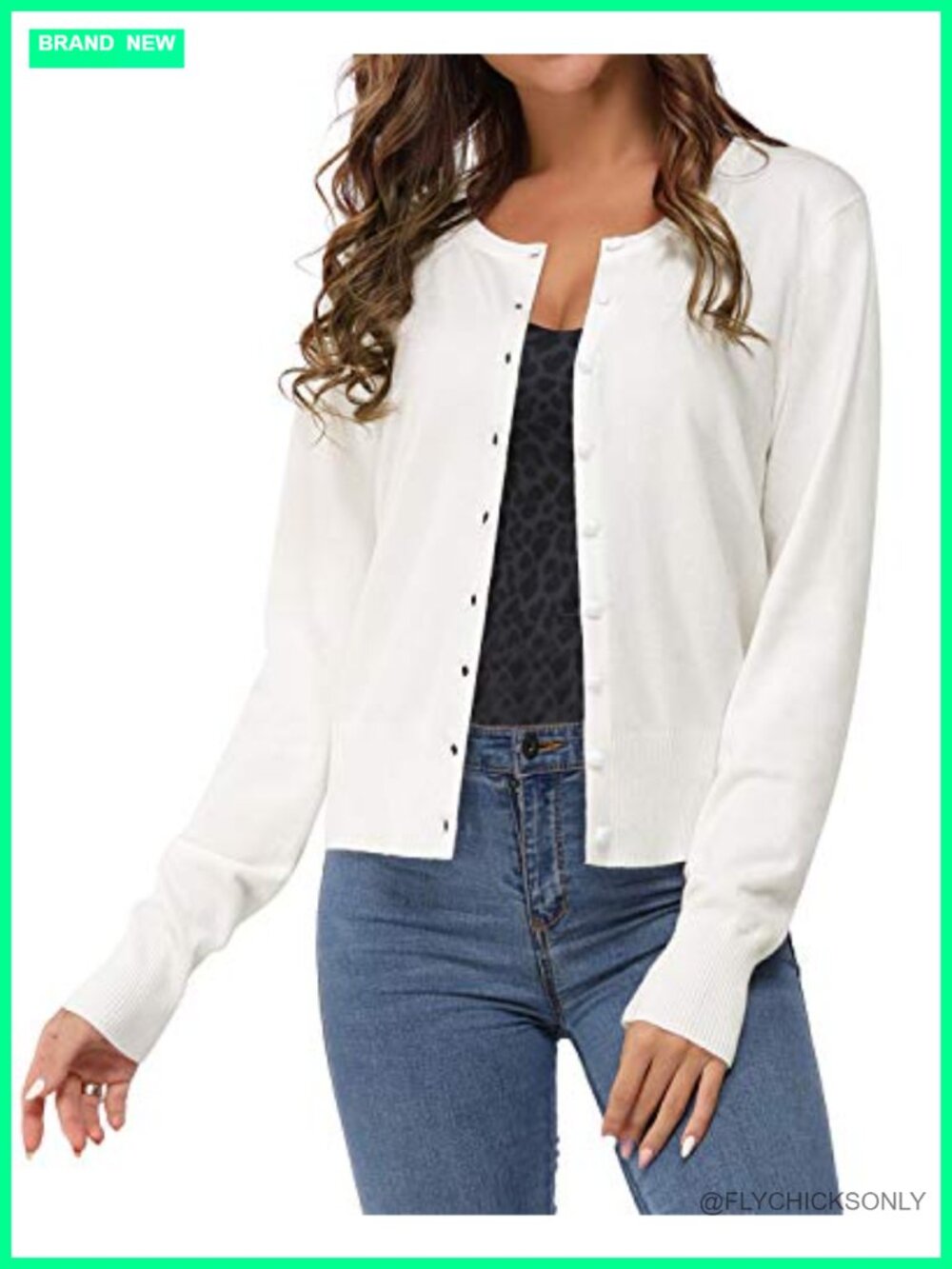 Women's Lightweight Cardigan Sweater, Long Sleeve Button Down Crew Neck Knit Top